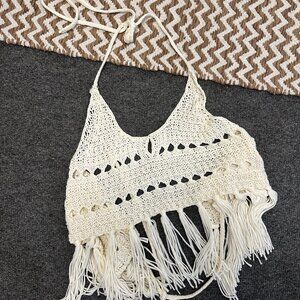 Somedays Lovin Boho Crochet Halter Crop Top Womens XS Festival Bohemian